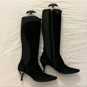 Aquatalia knee high black suede kitten heel boots